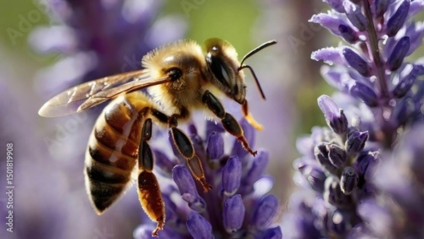 Obraz bee on lavender closeup macro photo