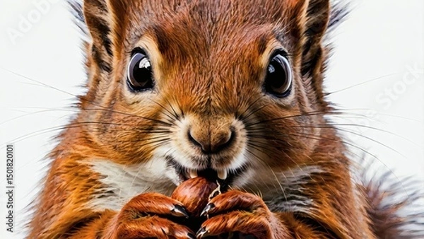 Obraz Red squirrel eating nut closeup wildlife shot