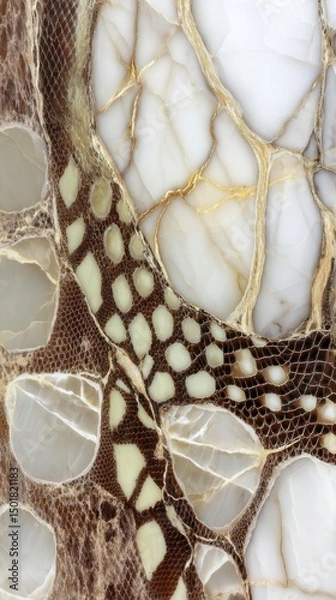 Fototapeta Abstract Onyx Stone Slab Close-Up Showing Veins and Texture in Beige Brown and White Tones for Luxury Design and Decoration