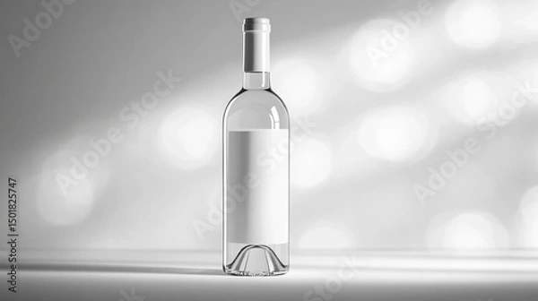 Fototapeta Sparkling glass wine bottle with a blank label on display awaiting its branding on a crisp shiny
