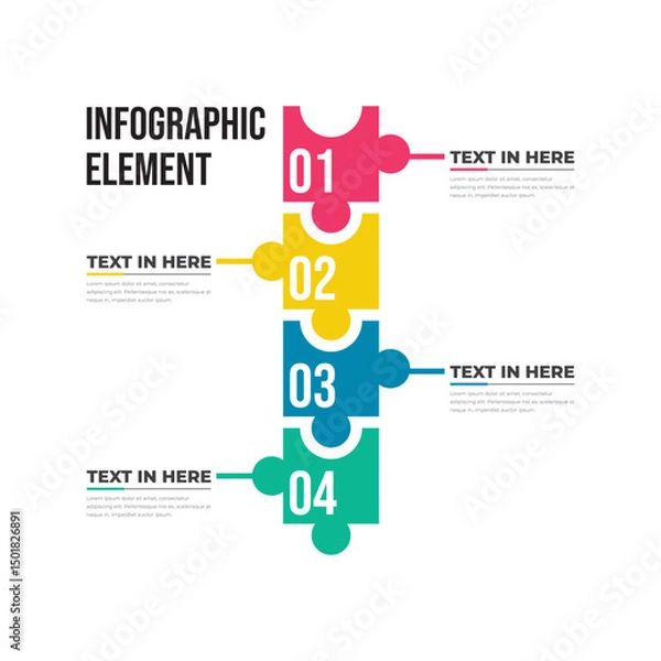Fototapeta Puzzle Style Infographic Elements, Vertical puzzle design infographic with 4 connected steps