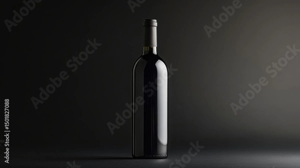 Fototapeta A solitary bottle of exquisite red wine waits to be uncorked on a special night with dramatic dark
