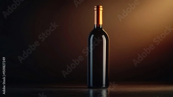 Fototapeta A rich dark red wine bottle reflects light promising an elegant evening of relaxation and subtle