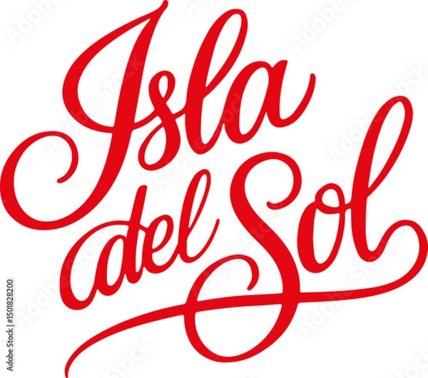 Fototapeta Isla del Sol - Red Script Text.