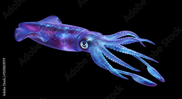 Obraz Glowing Squid on Black Background