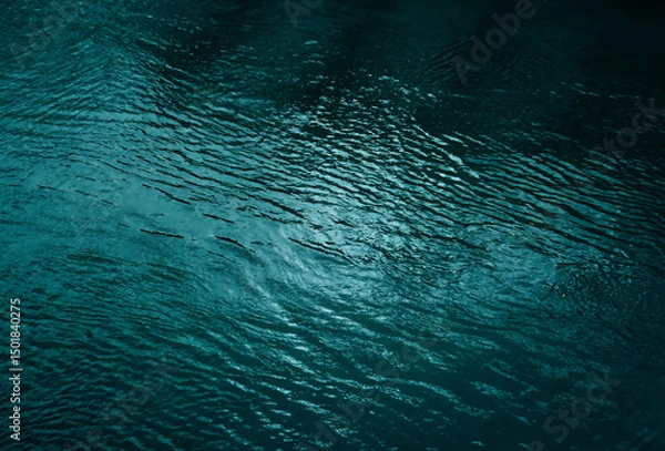 Obraz Ripples and reflection of light, blue green water surface background along with space for design