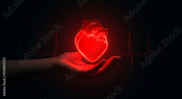 Obraz Heart on Hand with Ekg