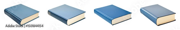 Obraz Four closed blue books are arranged diagonally on transparent background, isolated and ready