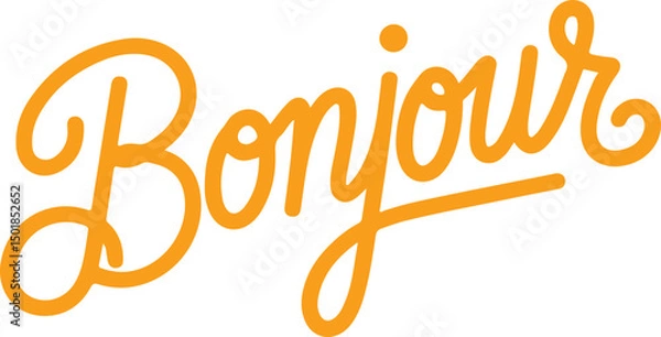 Fototapeta Bonjour Orange Handwritten Script.