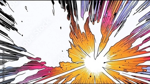 Obraz Dynamic Manga-Style Explosion Illustration Vibrant Colors and Intense Action
