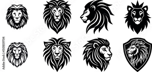 Fototapeta Detailed Collection of Eight Vector Illustrations of Lion Heads and Faces in Various Stylish Designs