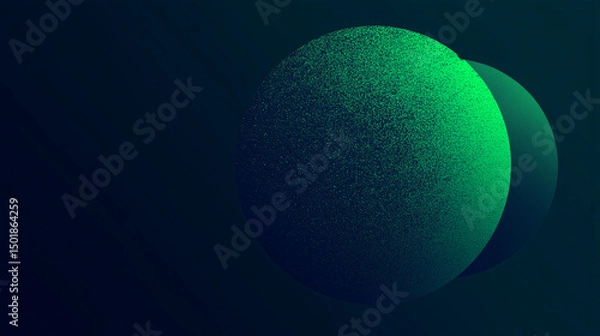 Fototapeta Glowing green sphere patten black background,  grainy gradient noise texture,  poster banner backdrop abstract design, power point background