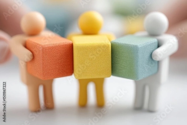 Fototapeta Teamwork and Collaboration: Hands Reaching for Colorful Blocks in 3D Concept