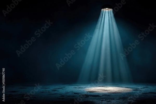 Fototapeta Spotlight on Empty Stage with Dark Blue Background and Cyan Elements