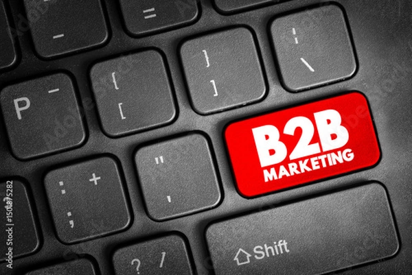 Fototapeta B2B Marketing - process of one business marketing its products and services to another business, text button on keyboard