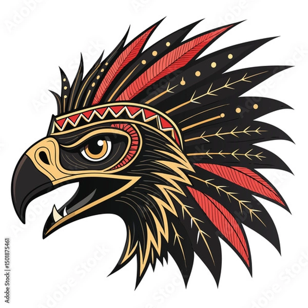 Obraz Design a tribal falcon mask; fierce, with sharp teeth, prominent spikes, and intricate detailing.  Render in high detail.