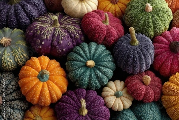 Obraz Colorful Pumpkins Displayed for Halloween Festivities