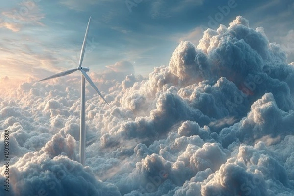 Obraz Modern Wind Turbine Standing Tall Against Cloudy Sky on Windy Day