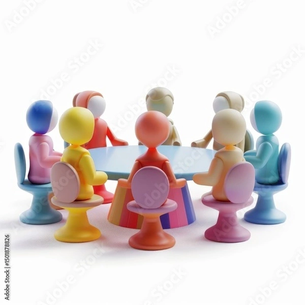 Obraz 3D People Collaborating in a Meeting, Representing Teamwork and Discussion