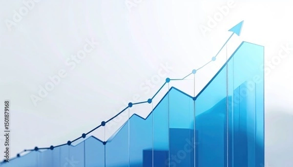 Obraz Blue bar graph with upward arrow, indicating growth