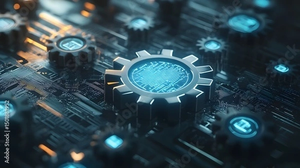 Fototapeta Integration concept, data system technology concept, integration icon with gears