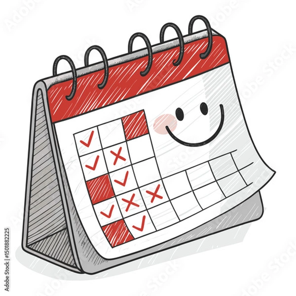 Obraz A cheerful, white calendar page, featuring a smiling face, is gradually being erased, revealing a blank white background.  The erasure process is slow and deliberate.