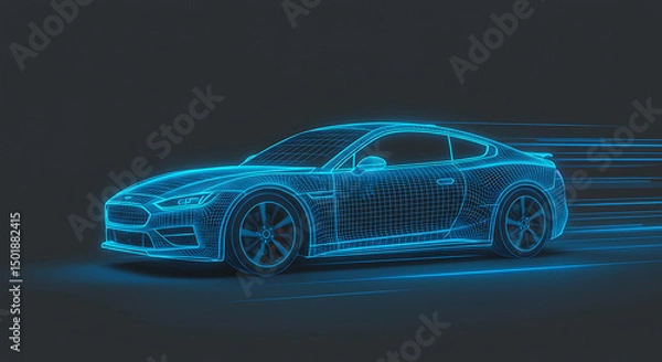 Obraz Blue Wireframe Car Driving Concept