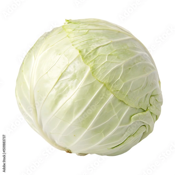 Fototapeta A whole single white cabbage isolated on a transparent background