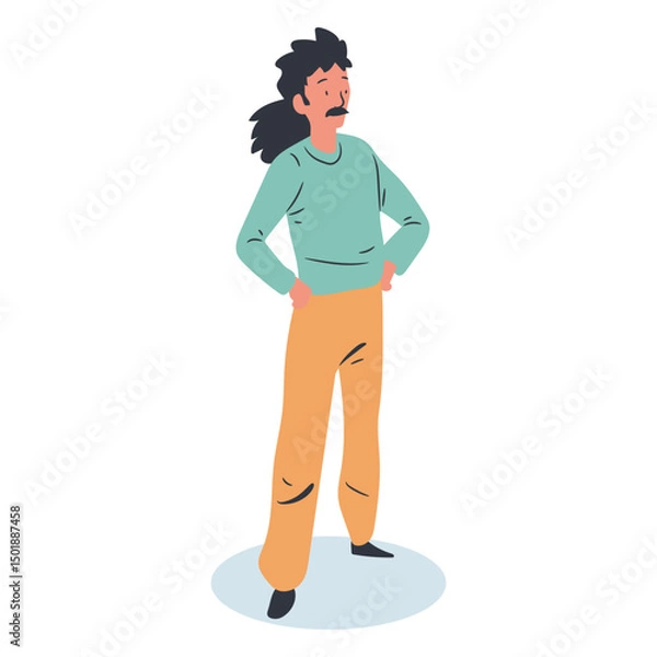Fototapeta Ponytail guy character isometric