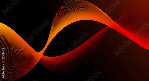 Fototapeta Abstract red and orange wave design on black background 