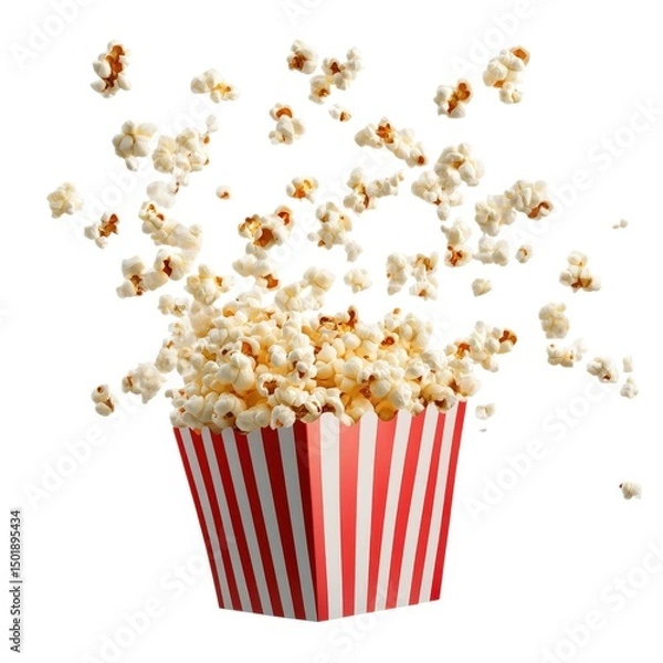 Fototapeta Popcorn exploding from striped box on white background