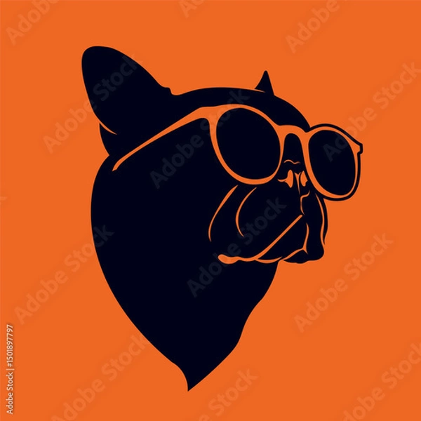 Obraz Vector square bright poster with stylized portrait of a French bulldog in sunglasses.