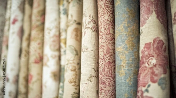 Fototapeta Decorative Textiles in Soft Colors and Intricate Patterns for Interiors