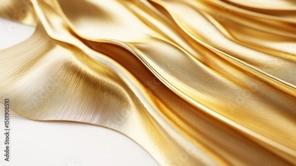 Fototapeta Elegant Golden Fabric Draped with Soft Waves and Smooth Texture