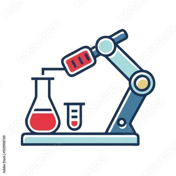 Fototapeta Robotic lab assistant analyzing dosage symbolizing biotech accuracy and lab automation
