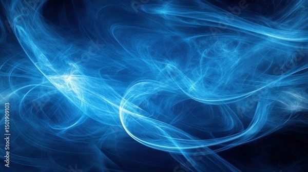 Fototapeta Ethereal Blue Swirling Smoke on Deep Background for Abstract Art