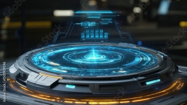 Fototapeta Futuristic Holographic Interface with Neon Elements and Digital Display