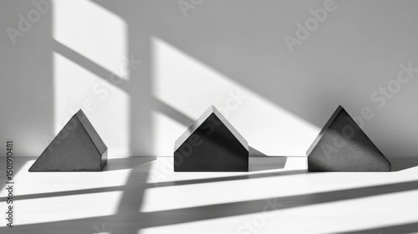 Fototapeta Minimalistic geometric shapes casting shadows in monochrome tones