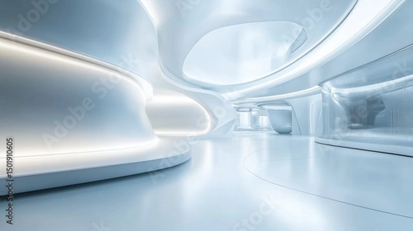 Fototapeta Modern Futuristic Interior Design with Sleek Curved Surfaces and Lights