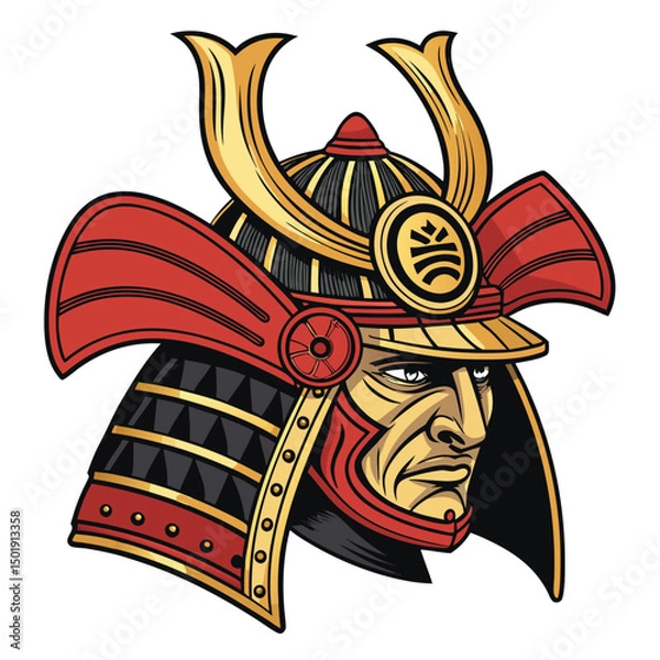 Obraz A meticulously detailed image of a samurai helmet, showcasing traditional Japanese motifs and intricate embellishments.  Render in high resolution.