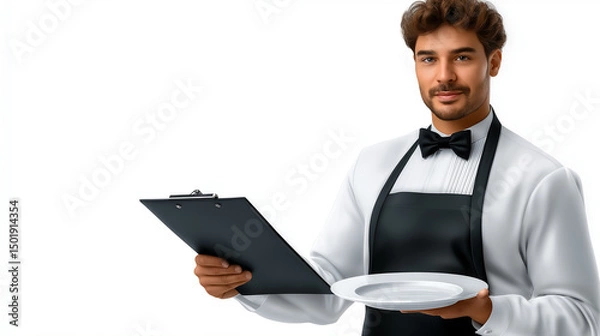 Fototapeta Waiter explaining chef's signature dish to customers