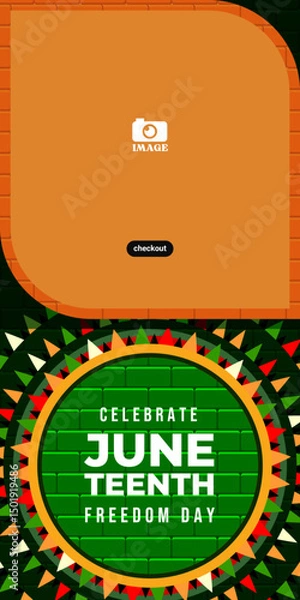 Fototapeta Juneteenth Freedom Day. Banner design with blooming flower geometry ornaments for ads, speech, campaign on June 19
