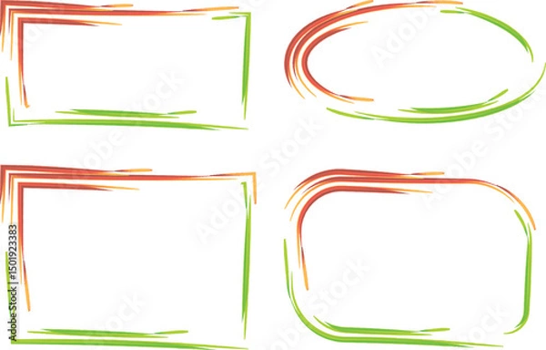 Fototapeta red green colorful abstract art line stroke borders set