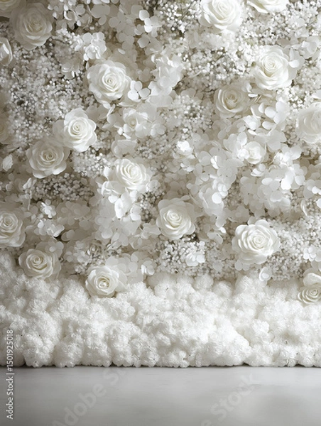 Fototapeta luxurious and intricate floral arrangement that exudes elegance, purity, and sophistication. This arrangement would be perfect as a backdrop for weddings, photoshoots, or luxury events.