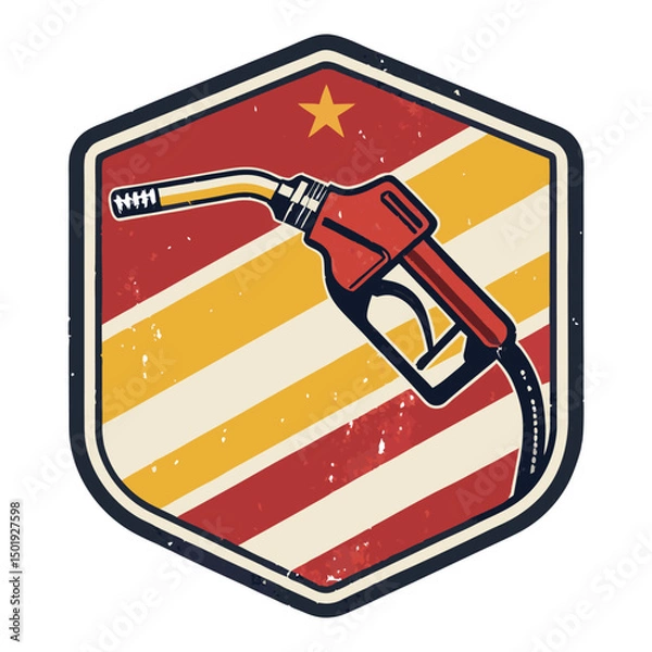 Fototapeta Design a vintage gas station patch featuring a retro-style nozzle, flames, and the text "Retro St."  Include distressed textures and bold colors.