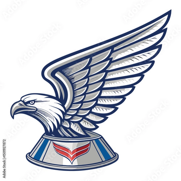 Obraz Design a vector illustration of a vintage car hood ornament featuring an eagle wing badge.  Include intricate details and a classic aesthetic.