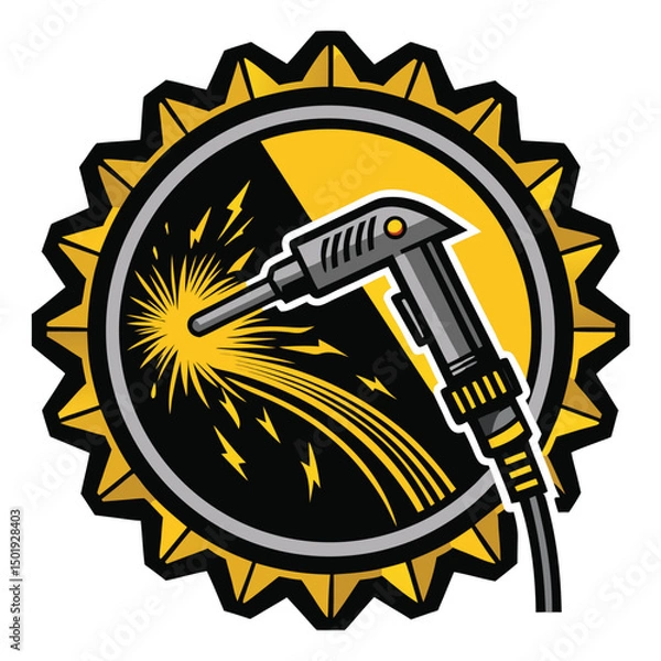 Obraz Design a vector logo a powerful welding torch emitting sparks, embodying heavy industry.  Include a strong, memorable design.