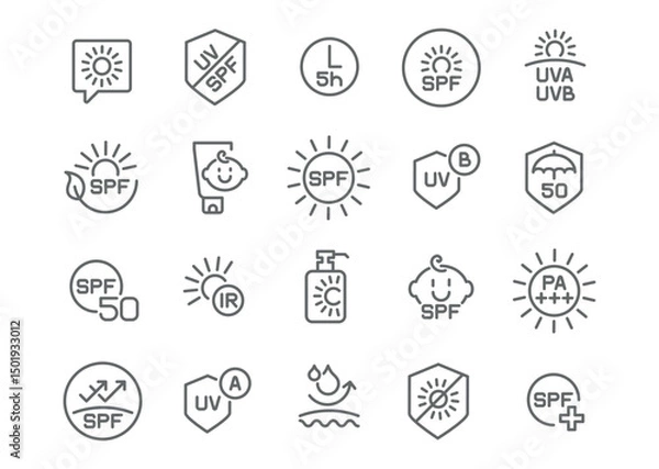 Obraz SPF Sun Protection Line Style Vector Icon Set