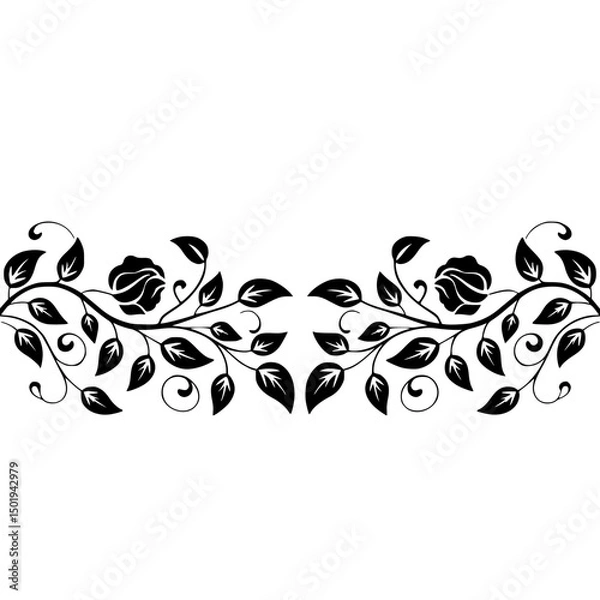 Fototapeta Elegant Floral Border Silhouette in Black on Gradient Background