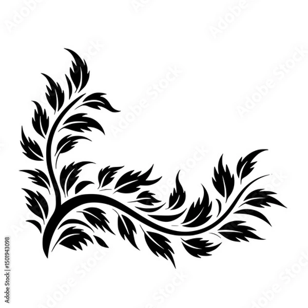 Fototapeta Elegant Black Leafy Vine Corner Design on Gradient Background